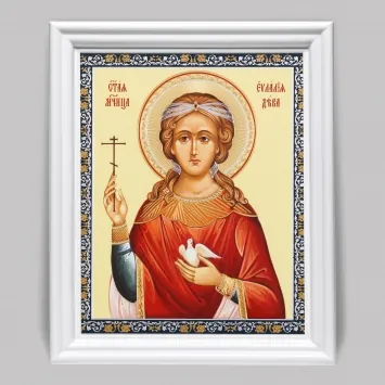 Icon in wooden frame №3 11×13 (white) double embossing Eulalia