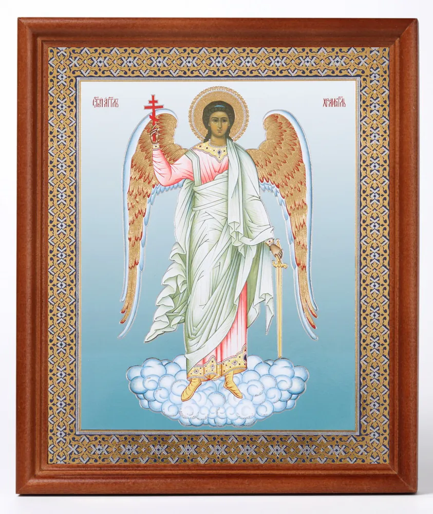 Икона в деревянной рамке №1 18х24 двойное тиснение Ангел-Хранитель (ростовой)