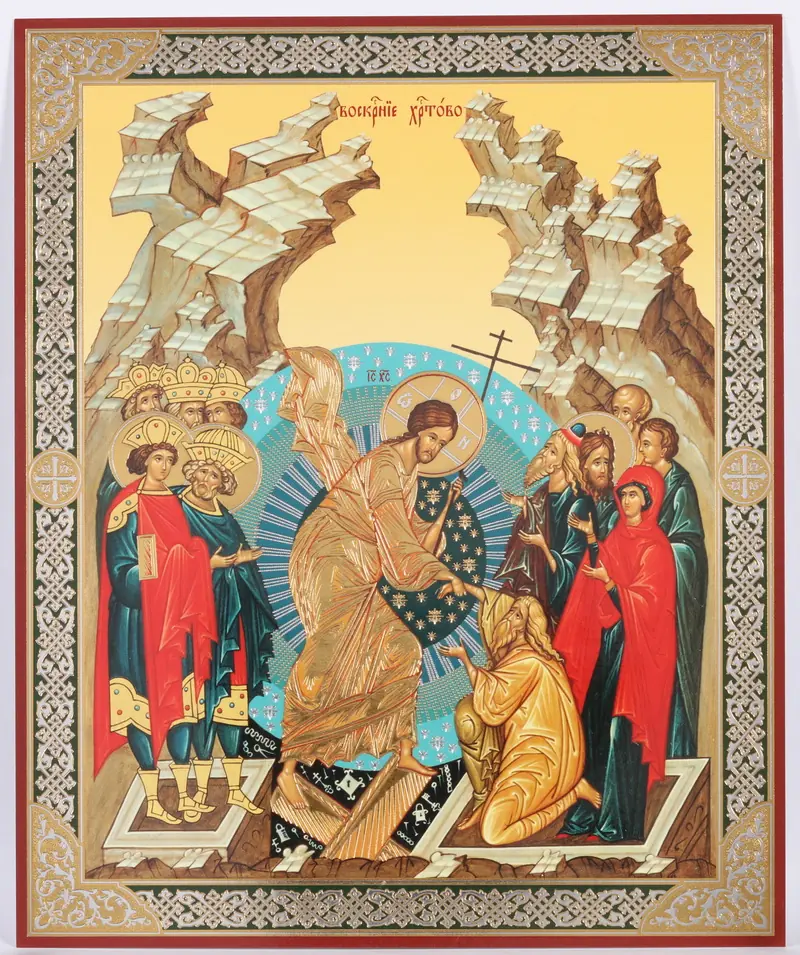 Икона на оргалите №1 18х24 двойное тиснение Воскресение Христово