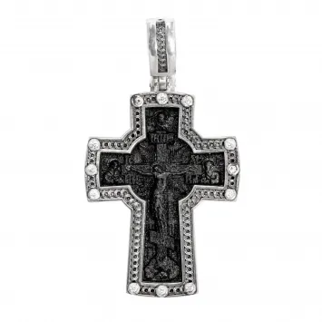 Neck cross №63 / cubic zirconia wooden insert silver