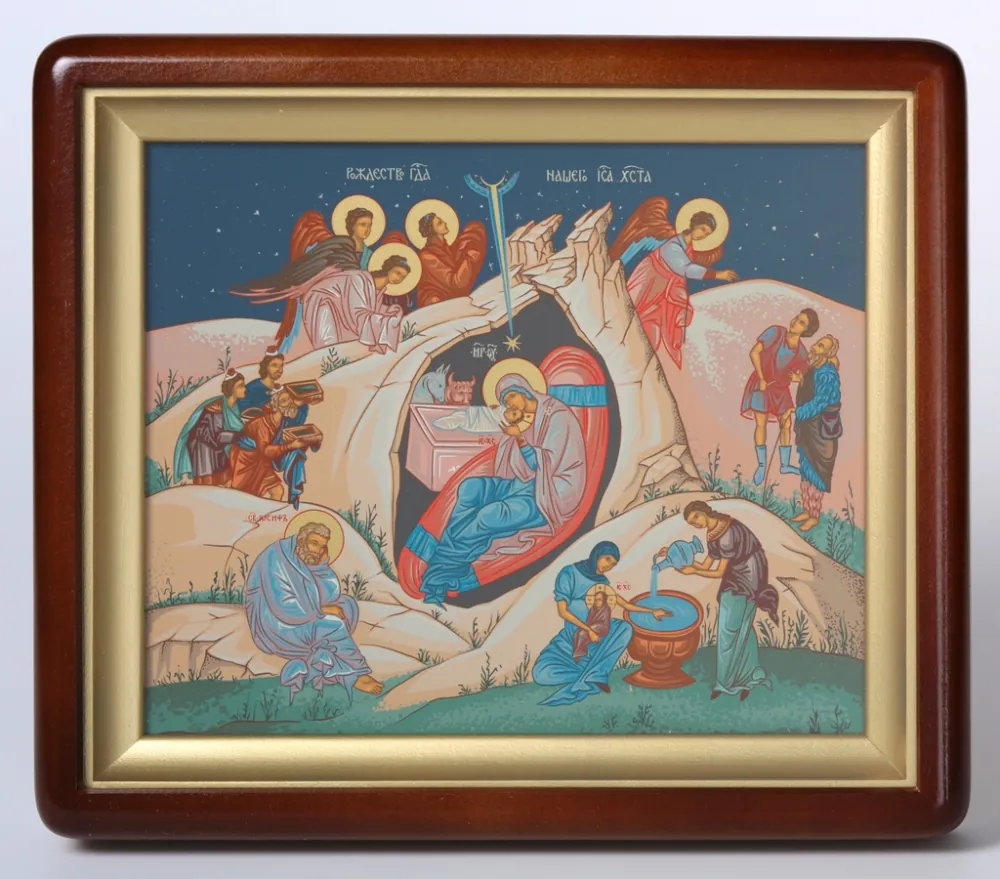 ხატი კიოტში 24×18 ფიგურული, ტემპერა ქრისტეს შობა