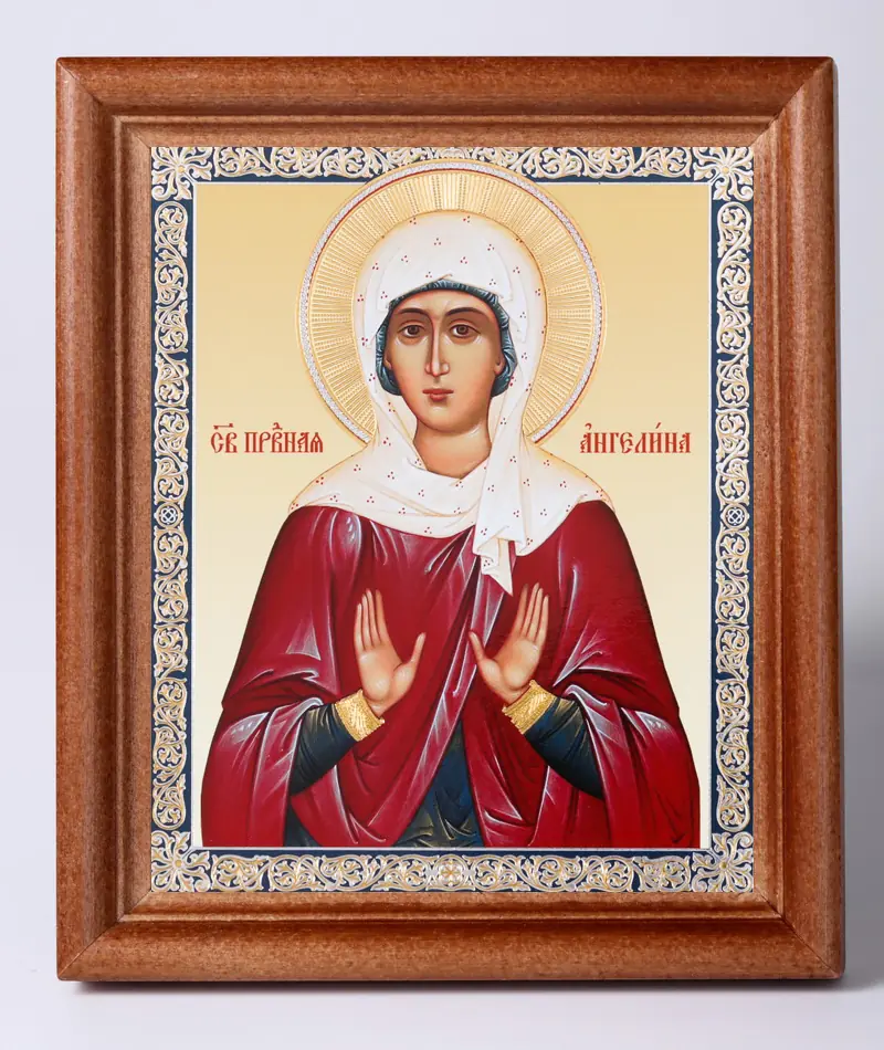 Икона в деревянной рамке №1 11х13 двойное тиснение Ангелина Сербская, прав. (2)