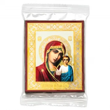 Icon on wooden panel 6×9 double embossing, annotation, packaging Kazan Mother of God 1