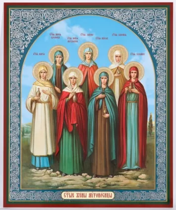 Icon on hardboard №1 18×24 double embossing Myrrhbearing Women