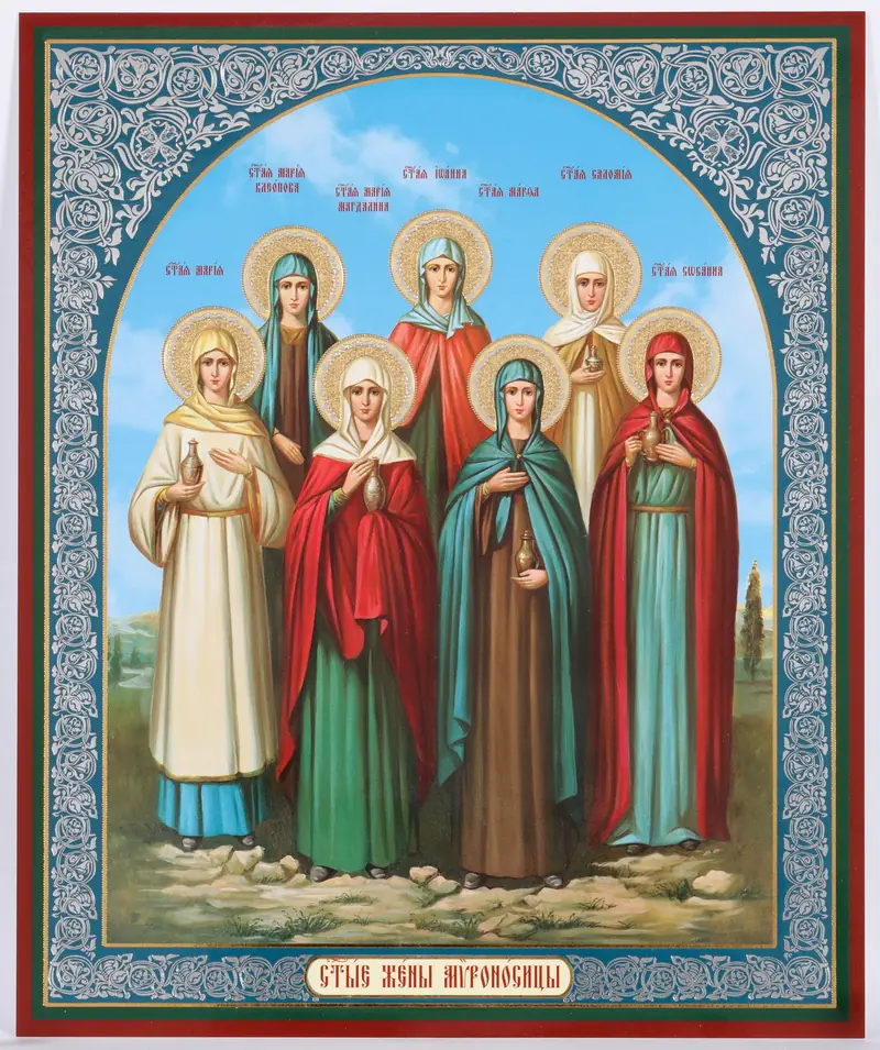 Icon on hardboard №1 18×24 double embossing Myrrhbearing Women
