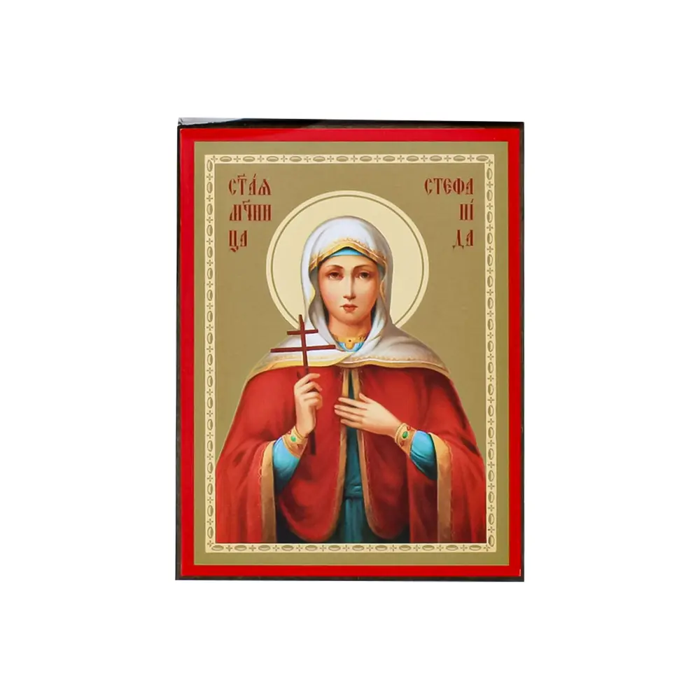 Icon on wooden panel 6×9 double embossing, annotation, packaging Stephanida