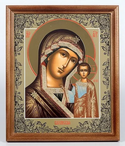 Icon in wooden frame №1 18×24 double embossing Kazan Mother of God 36