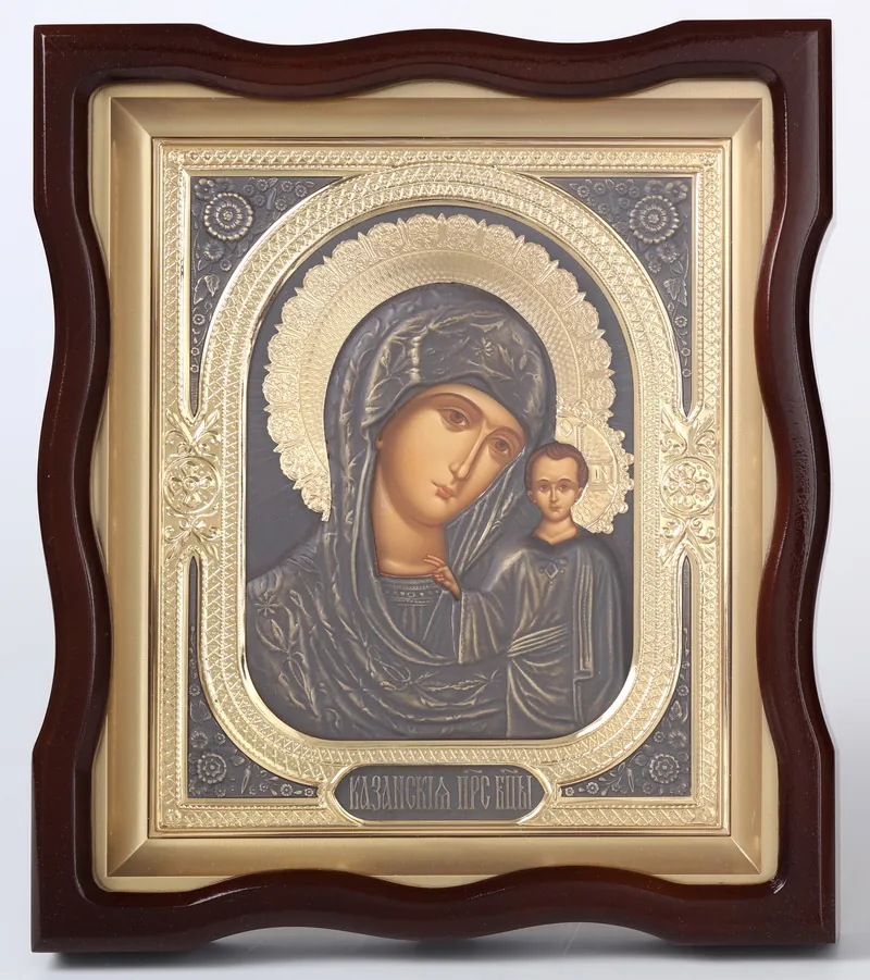 ხატი კიოტში 18×24 ფიგურული №4 ტემპერა, კომბინირებული მოჭედილობა (მოოქროვება + პატინირებული) ყაზანის ღვთისმშობელი