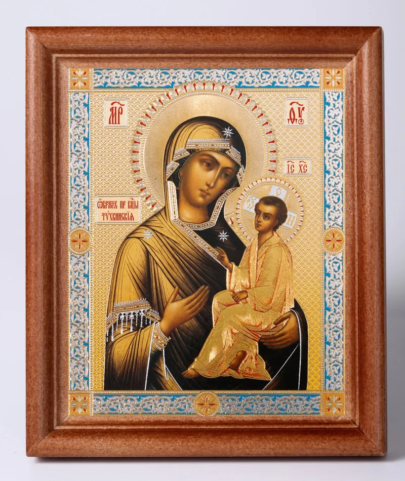 Икона в деревянной рамке №1 11х13 двойное тиснение Тихвинская БМ 2