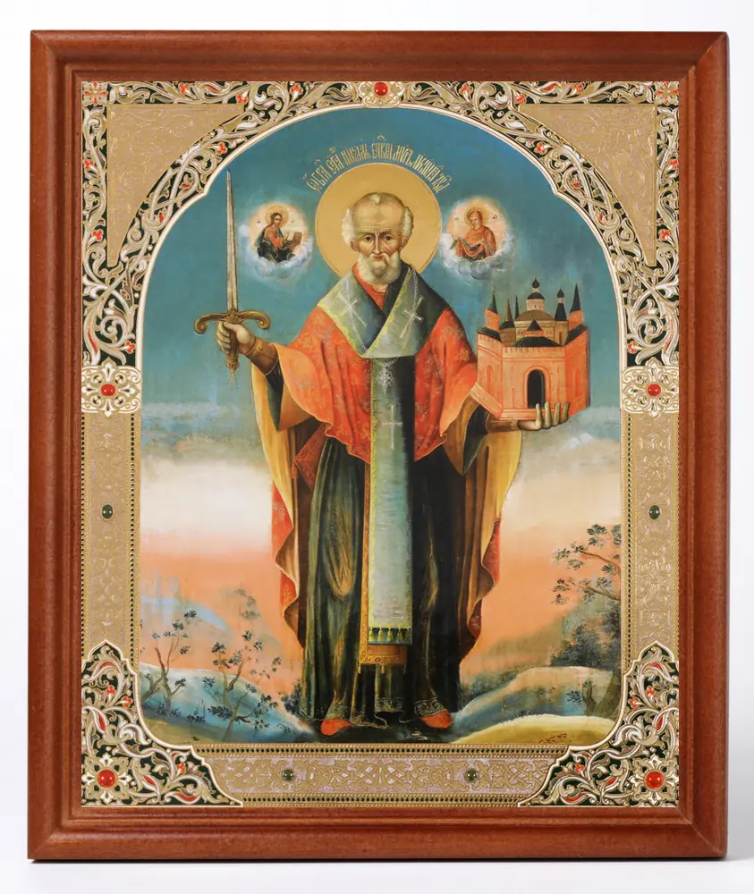 Icon in wooden frame №1 18×24 double embossing Nicholas the Wonderworker 32