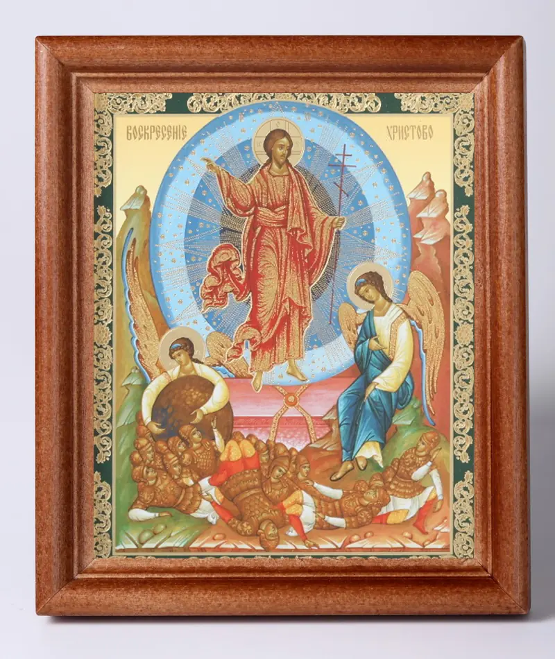 Икона в деревянной рамке №1 11х13 двойное тиснение Воскресение Христово 63