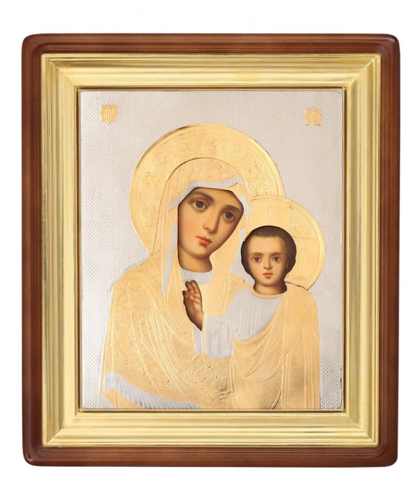 Painted icon in icon case 18×24 oil, riza cover №14, icon case №1 Kazan Mother of God