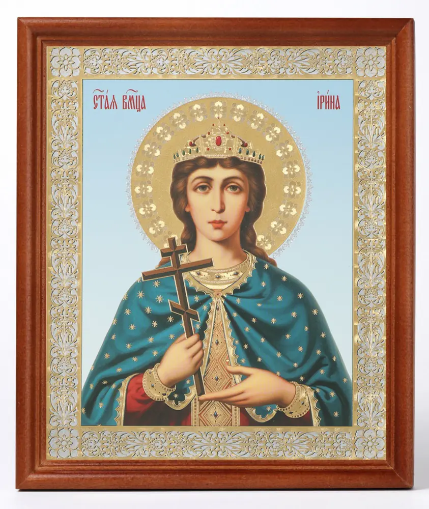 ხატი ხის ჩარჩოში №1 18×24 ორმაგი ტვიფრი ირინე მაკედონელი, დიდმოწამე (2)