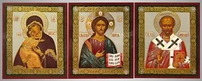 Icon in rigid lamination folding icon-triple 7×18 double embossing Saviour-Vladimir Mother of God-Nicholas the Wonderworker 4