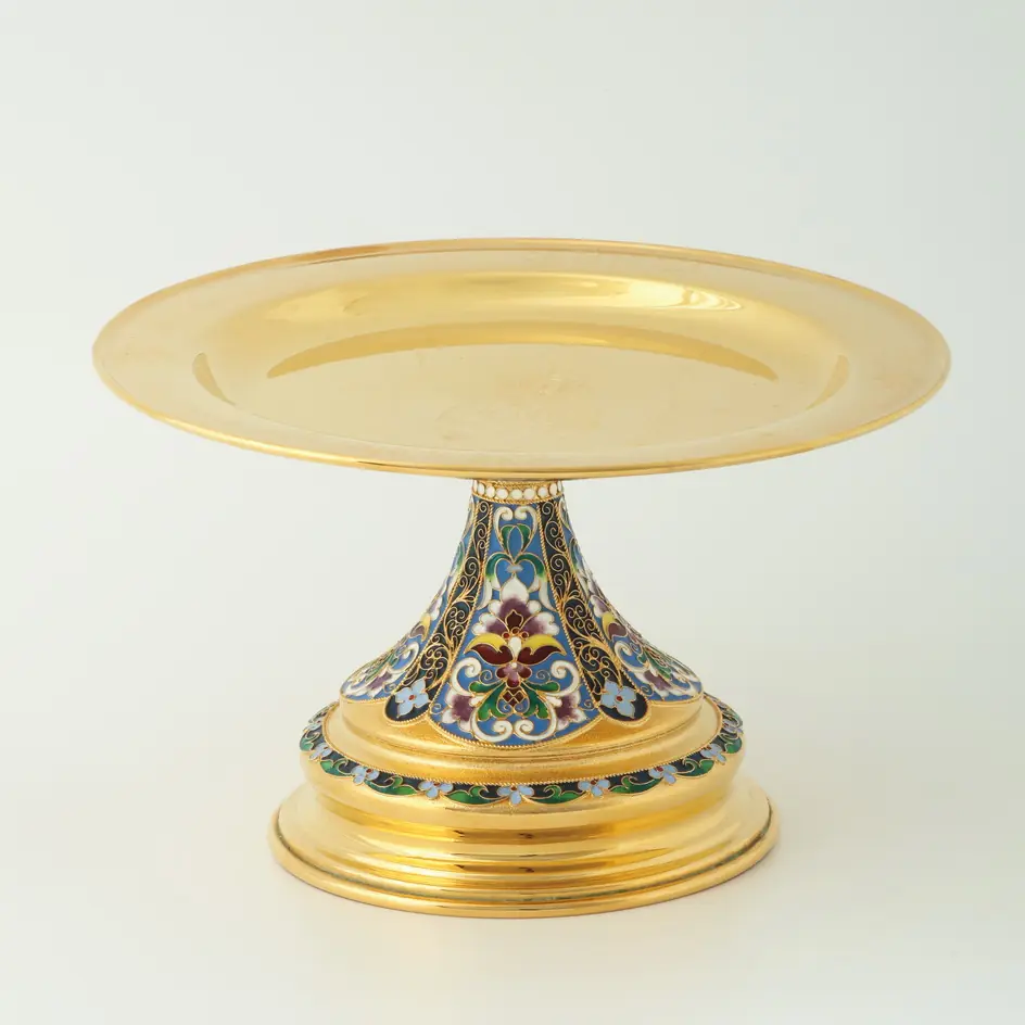 Paten with paten stand / Ø 240 mm-cone chalice 0,5 l / filigree, enamel, hand engraving / gilding