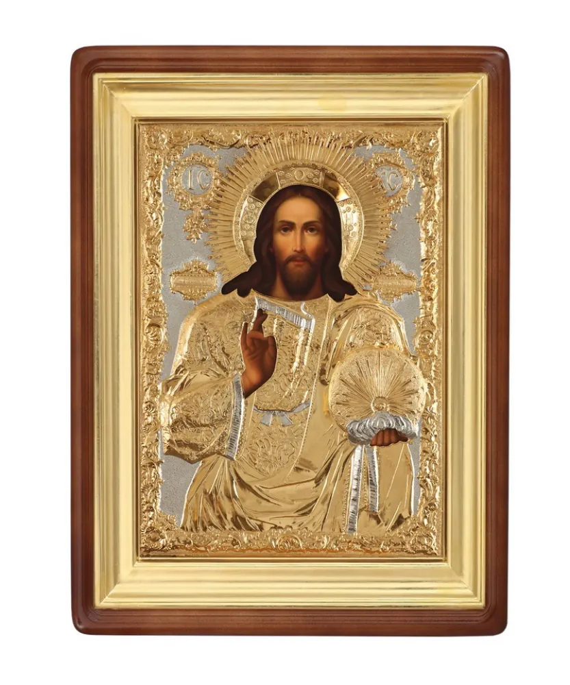 Painted icon in icon case 60×90 oil, riza cover №106, icon case №1 Saviour