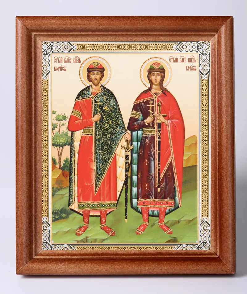 ხატი ხის ჩარჩოში №1 11×13 ორმაგი ტვიფრი ბორისი და გლები 5