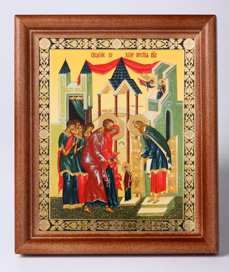 Icon in wooden frame №1 11×13 double embossing Entry of the Most Holy Theotokos into the Temple