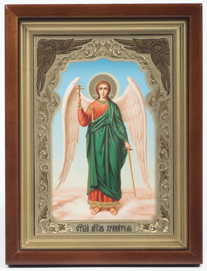 Icon in icon case 18×24 complex №2, blind embossing Guardian Angel (full-length) №2