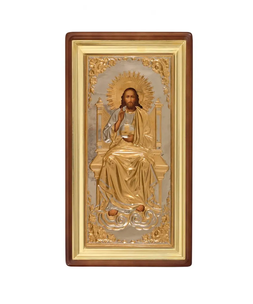 Painted icon in icon case 50×100 oil, riza cover №211, icon case №1 Saviour