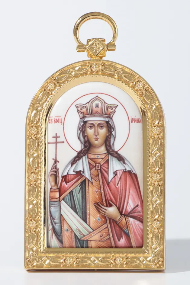 Icon Great Martyr Irene of Macedonia in metal frame hanging