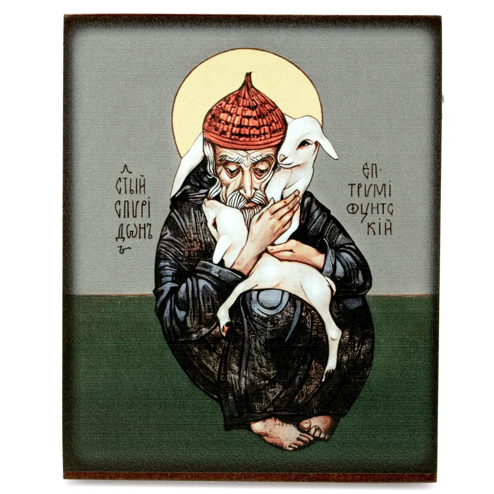 Icon on board 9×11 3D print, varnish Spyridon of Trimythous 3