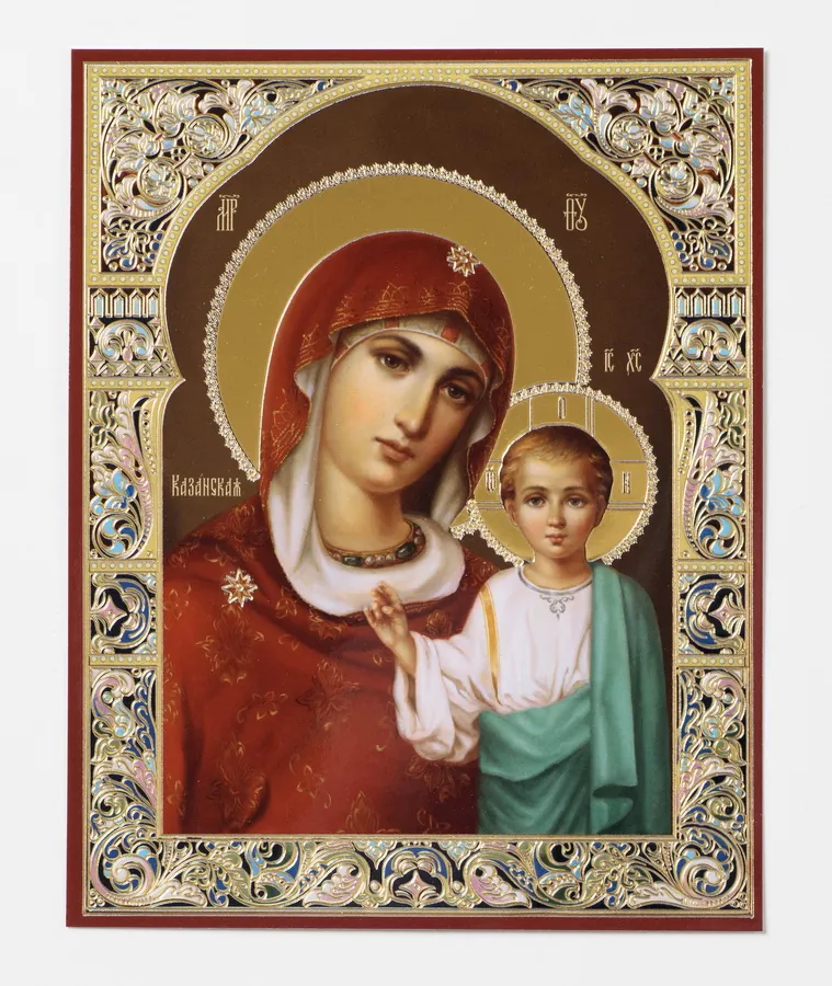 Icon on hardboard №1 11×13 double embossing Kazan Mother of God 38