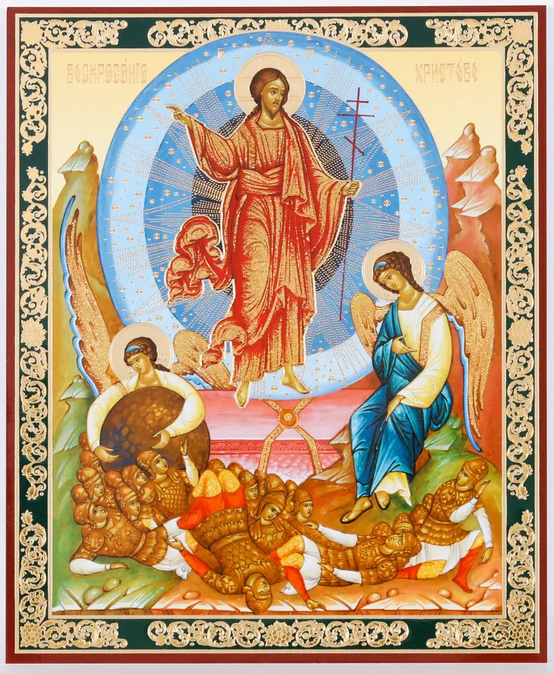Icon on wooden panel 11×13 double embossing Resurrection of Christ 63
