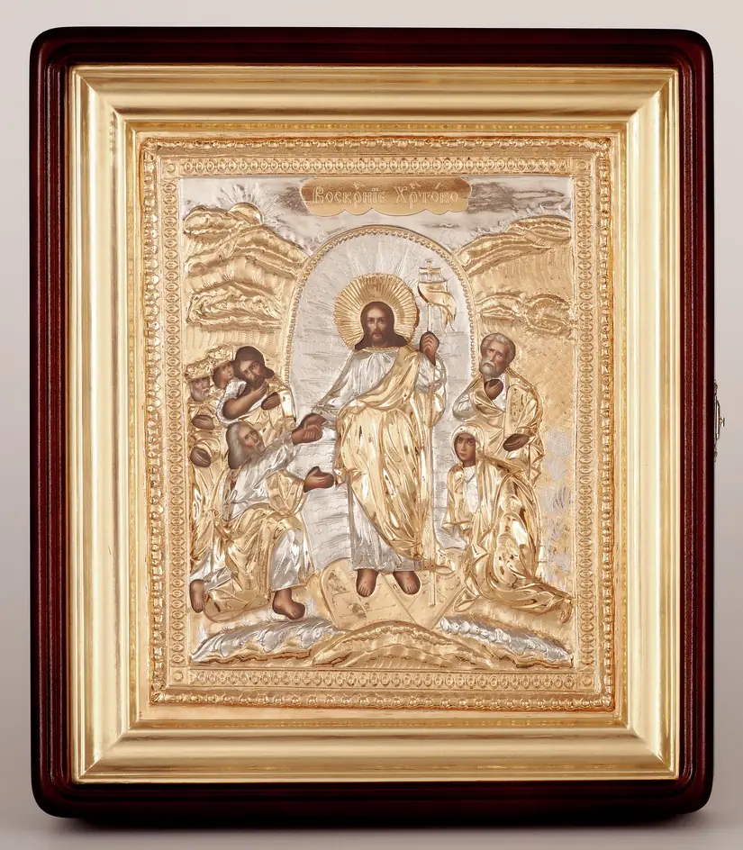 Painted icon in icon case 24×30 oil, riza cover №255, icon case №1 Resurrection of Christ