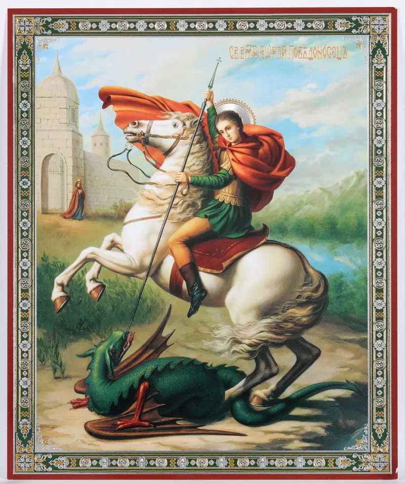 Icon on hardboard №1 18×24 double embossing Miracle of St George and the Dragon
