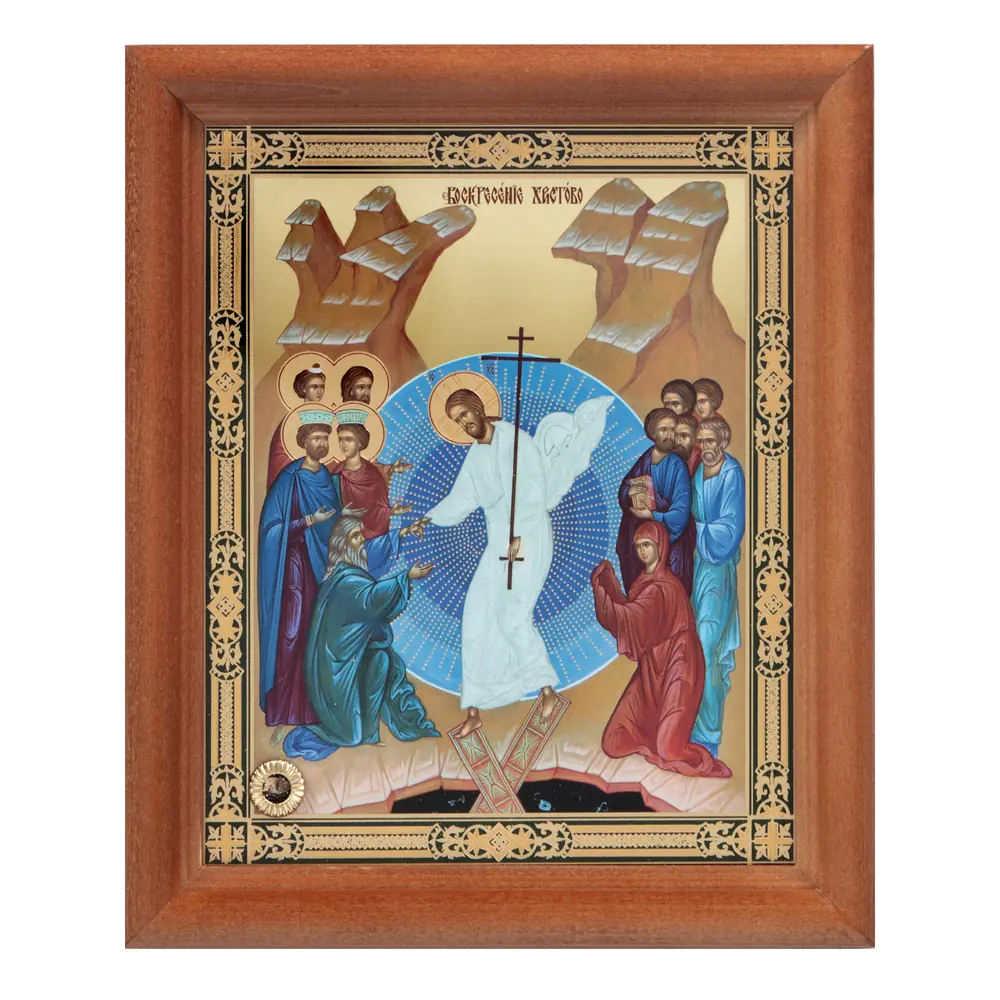 ხატი ხის ჩარჩოში №1 11×13 ორმაგი ტვიფრი, შეფუთვა ქრისტეს აღდგომა 70