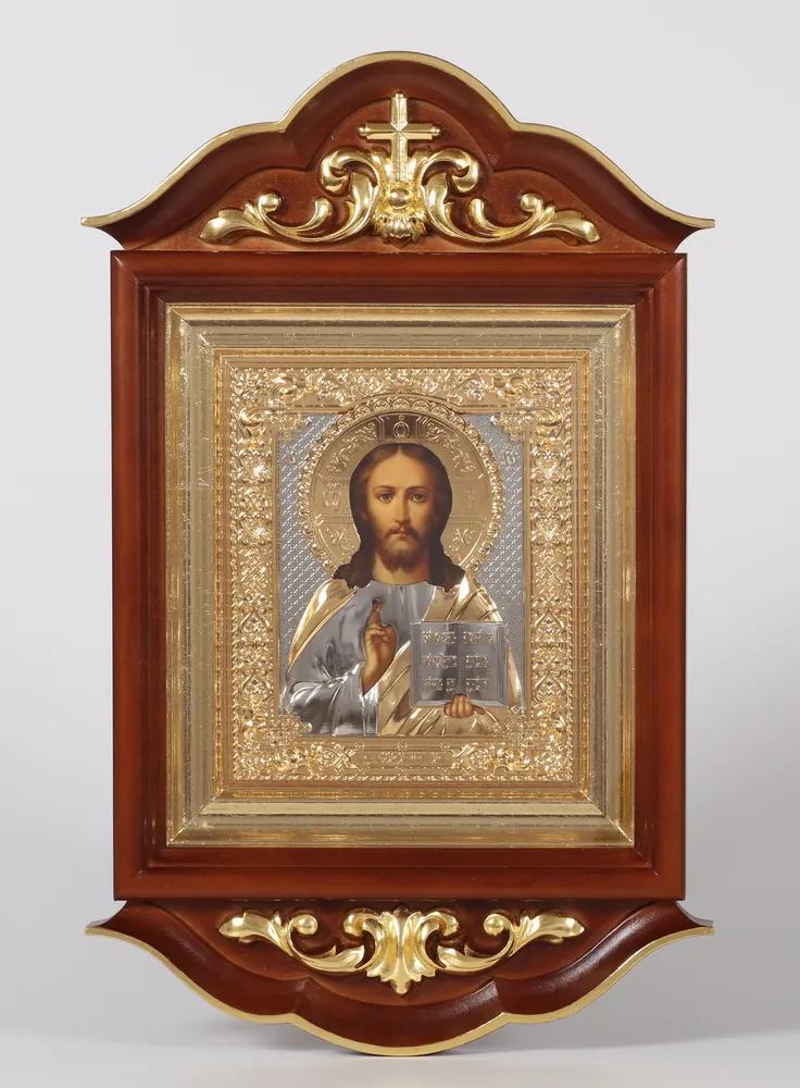 Painted icon in icon case 18×24 oil, riza cover №242, icon case №3 Saviour