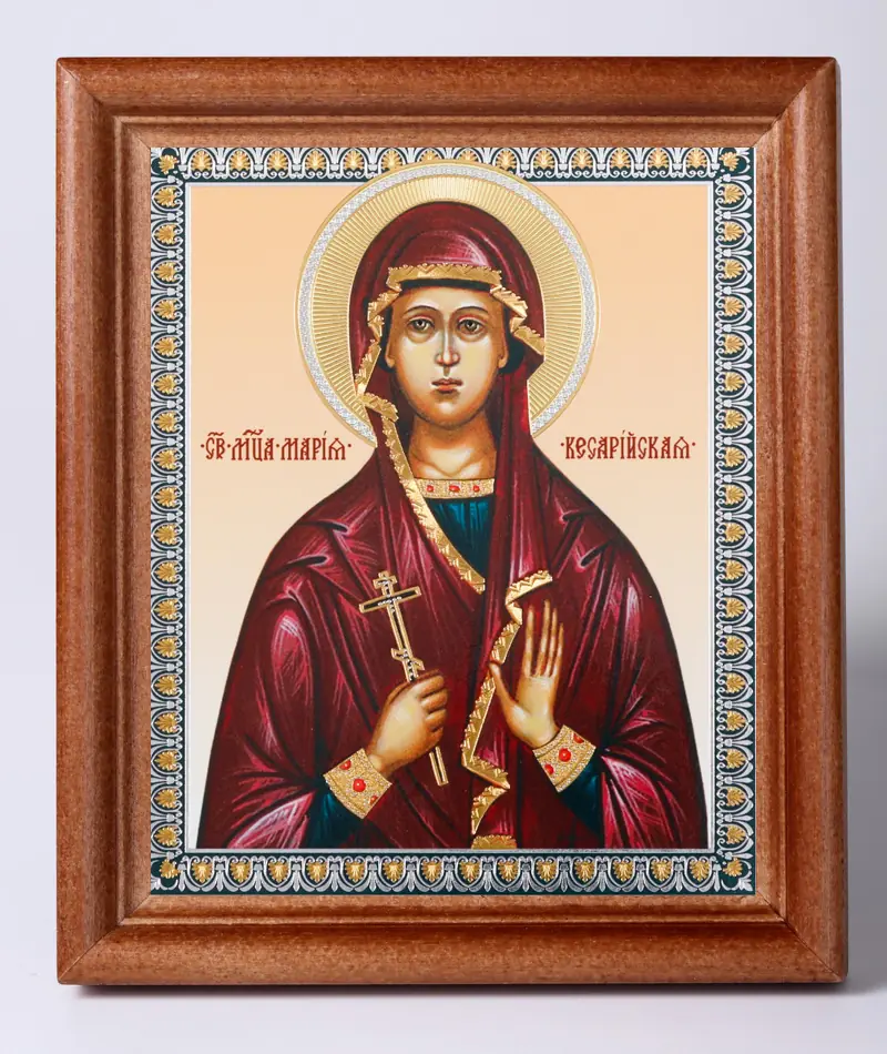 Icon in wooden frame 11×13 Name Day set, double embossing Mary of Caesarea, Martyr (2)