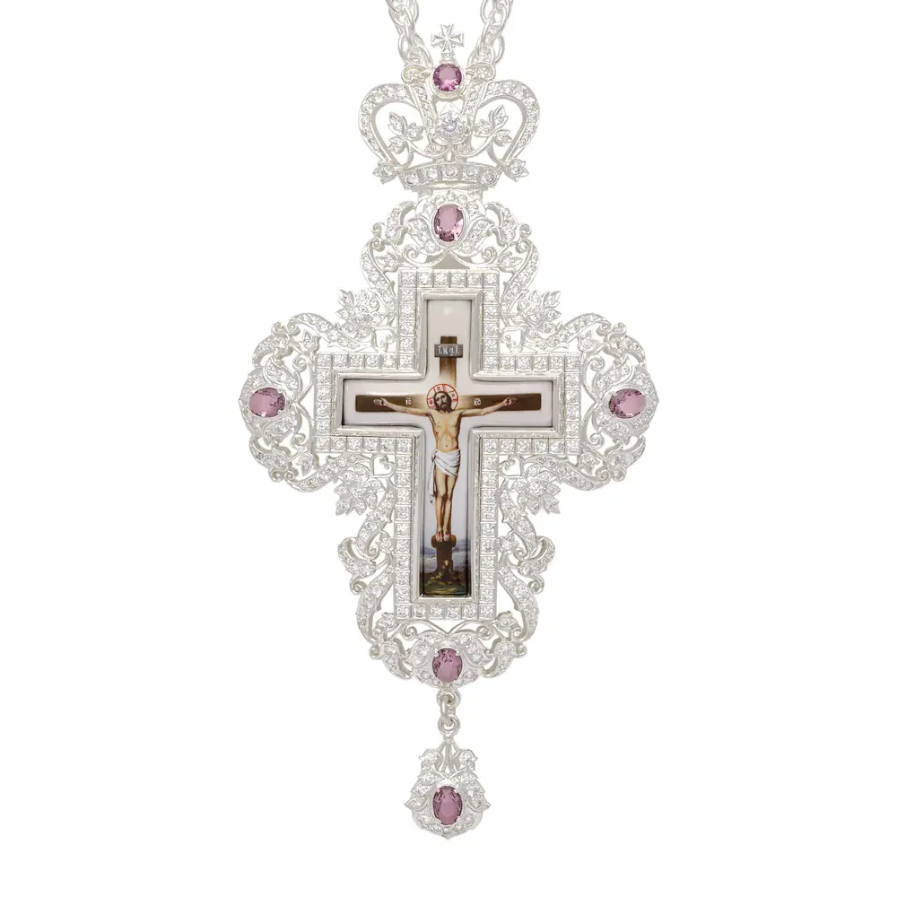 Pectoral cross №222 / cubic zirconia decal / silver plating
