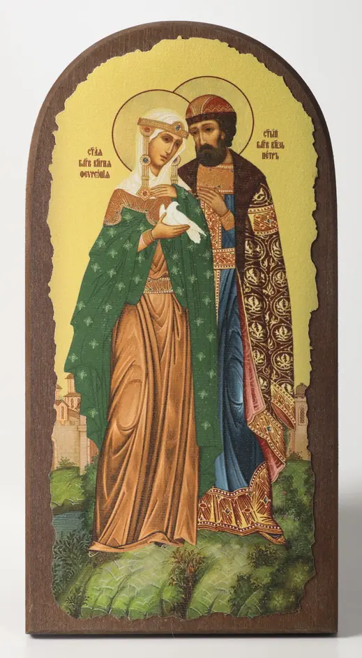 Icon on wood 11×22 arched, canvas, packaging Peter and Fevronia