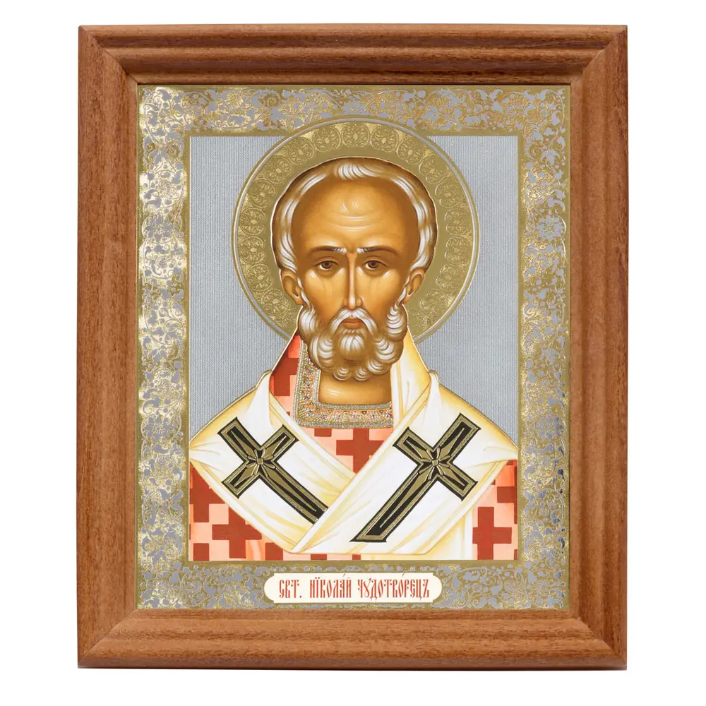 Icon in wooden frame №3 11×13 double embossing Nicholas the Wonderworker 2