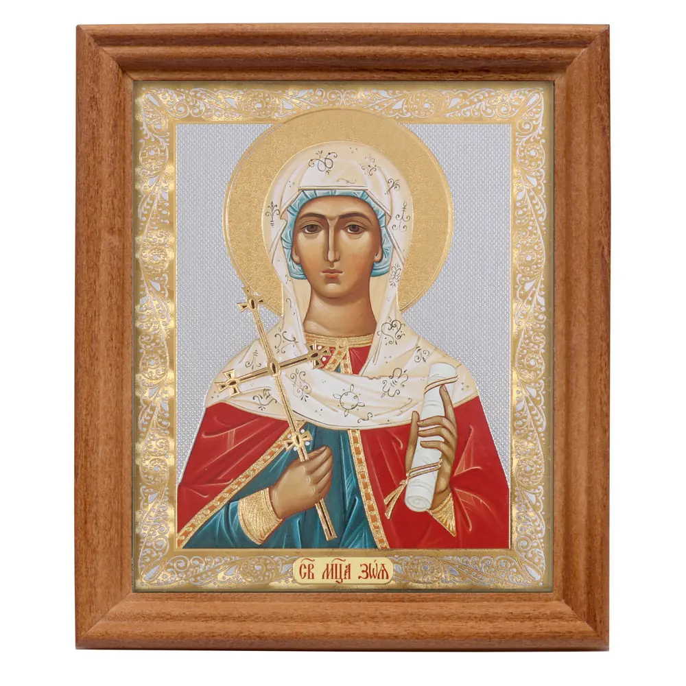 Icon in wooden frame №3 11×13 double embossing Zoe of Rome, Martyr