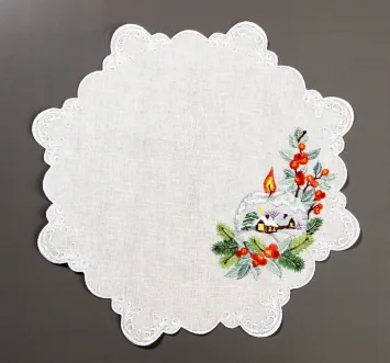 Embroidered church Christmas napkin №20 white