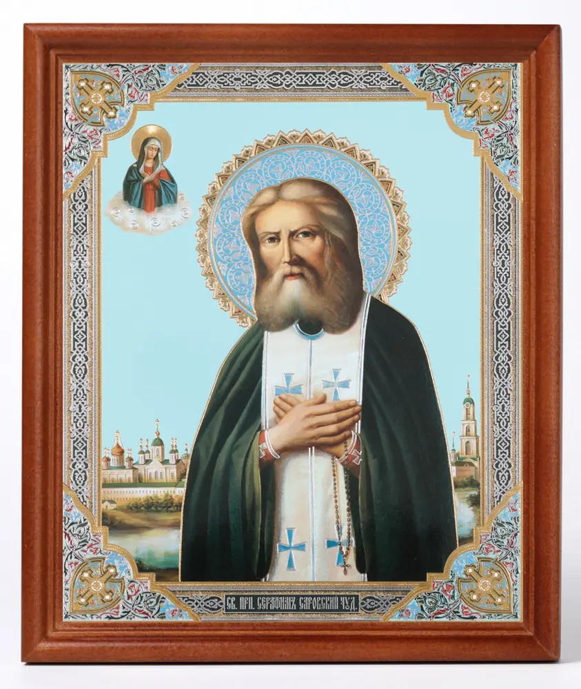 Icon in wooden frame №1 18×24 double embossing Seraphim of Sarov 2