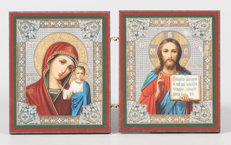 Wooden folding icons 7×12 two-leaf, double embossing Saviour-Kazan Mother of God 14