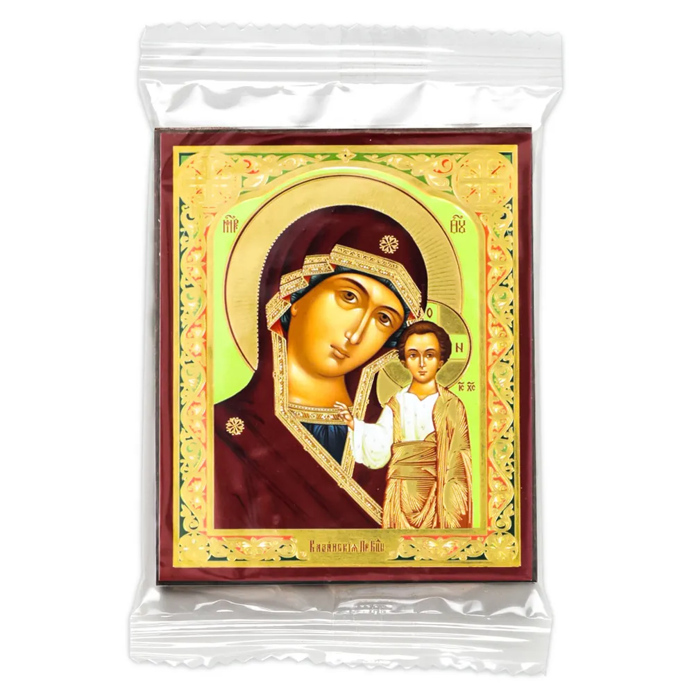 Icon on wooden panel 6×9 double embossing, annotation, packaging Kazan Mother of God 28