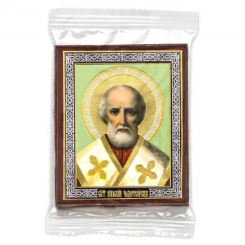 Icon on wooden panel 6×9 double embossing, annotation, packaging Nicholas the Wonderworker 31
