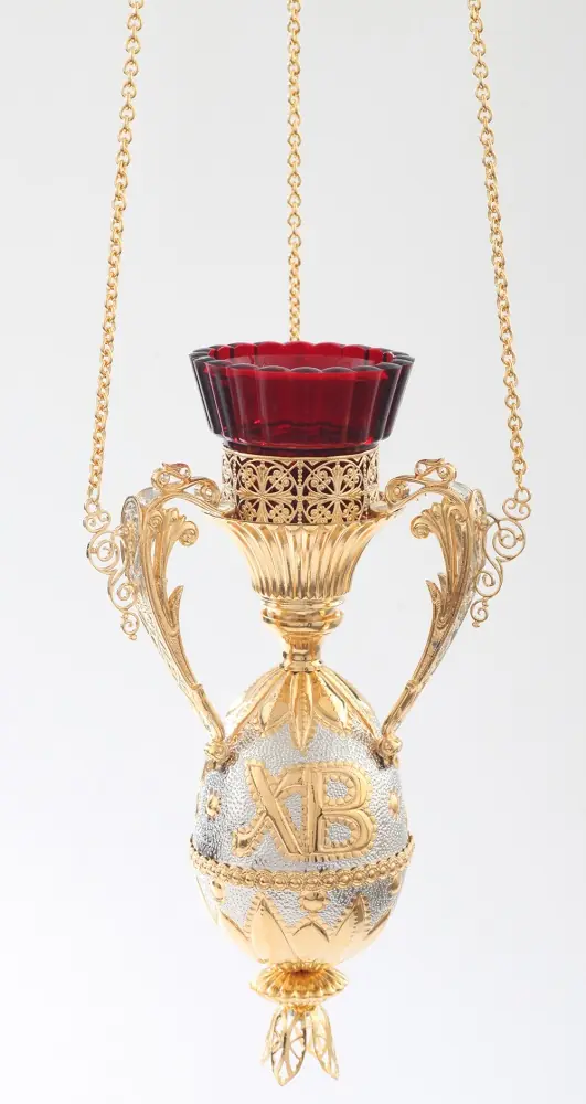 Hanging vigil lamp on egg Easter №2 gilding