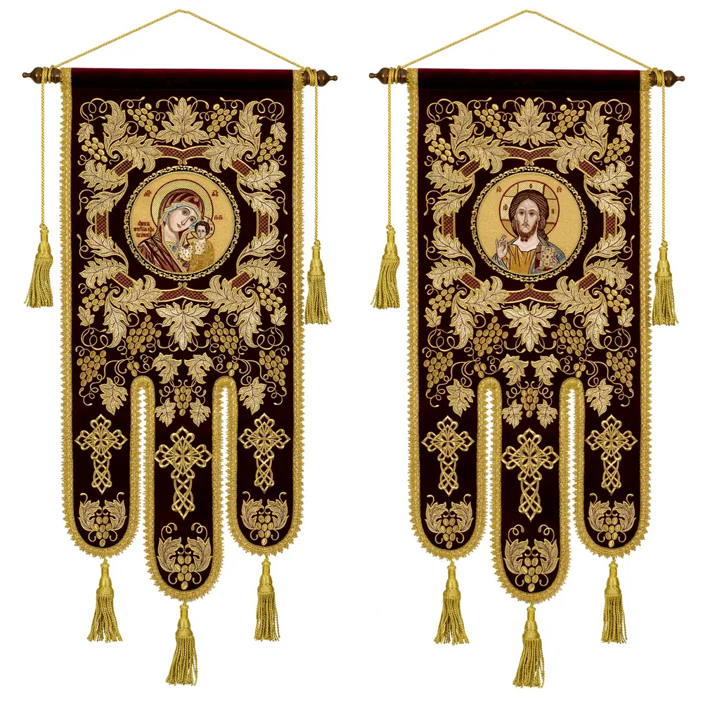 Banners on velvet medium appliqué machine embroidery with embroidered icons (pair)