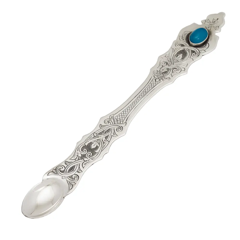 Communion spoon hand engraving with stone silver