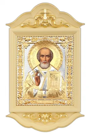 Painted icon in icon case 18×24 oil, riza cover №243, icon case №3 Nicholas the Wonderworker
