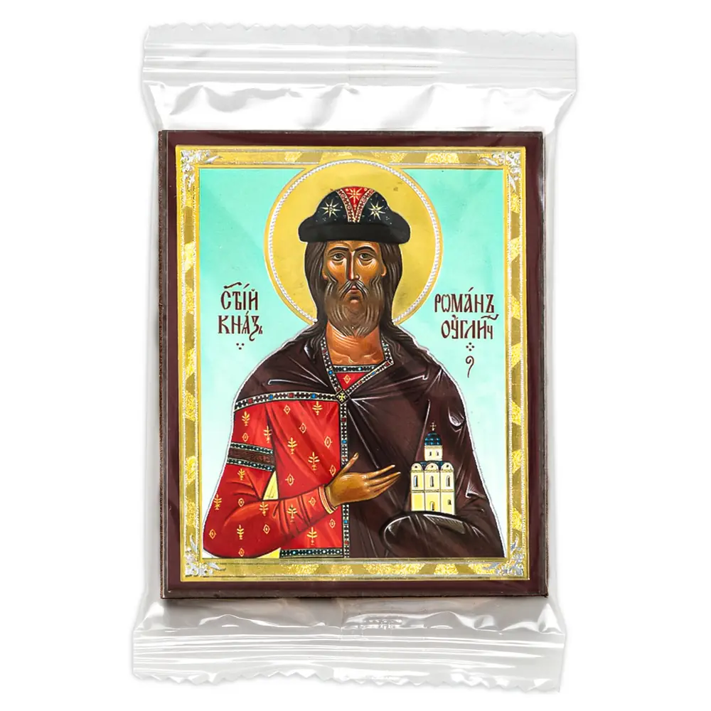 Icon on wooden panel 6×9 double embossing, annotation, packaging Romanos of Uglich