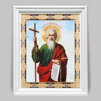 Icon in wooden frame №3 11×13 (white) double embossing Andrew the First-Called 2