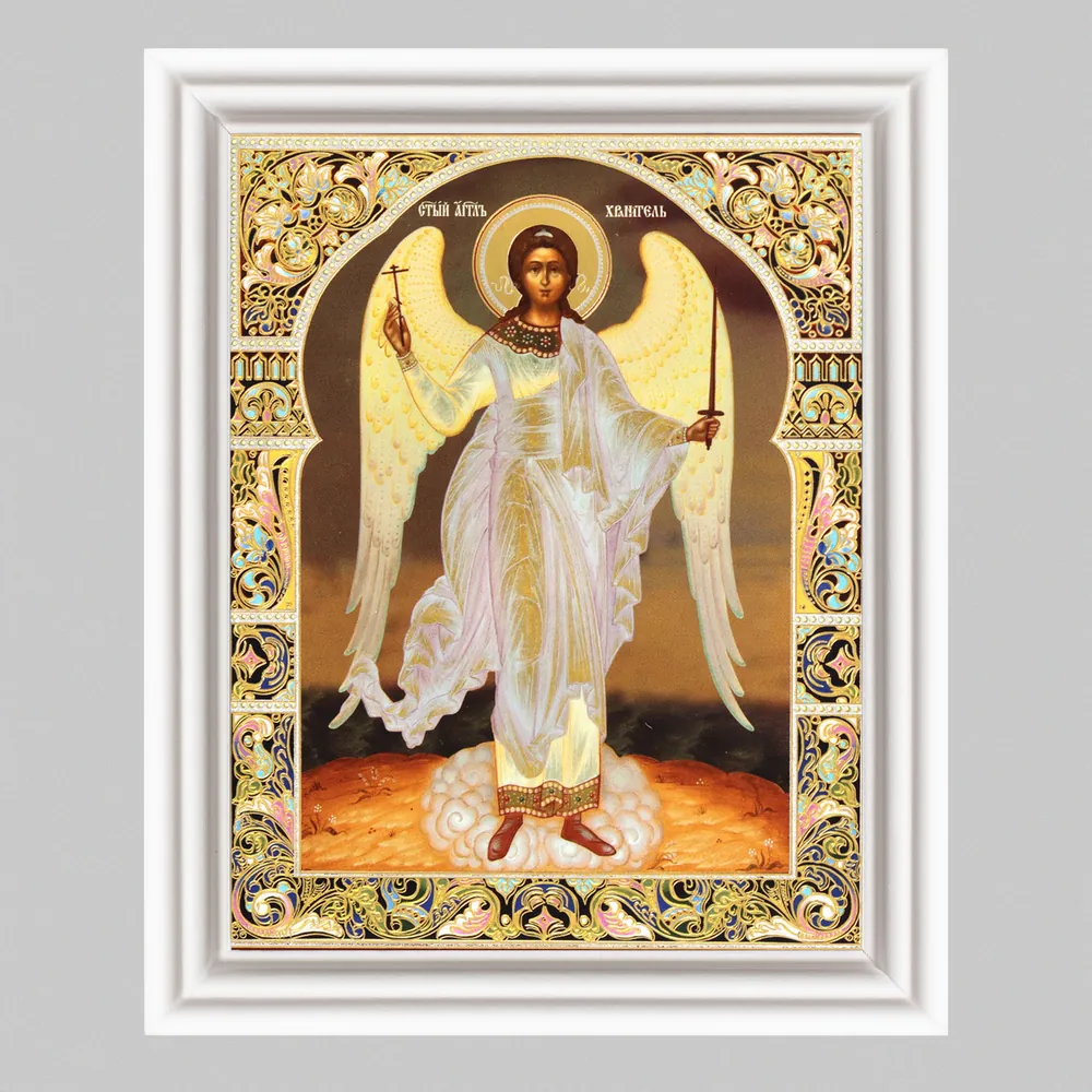 Icon in wooden frame №3 11×13 (white) double embossing Guardian Angel (full-length) №5