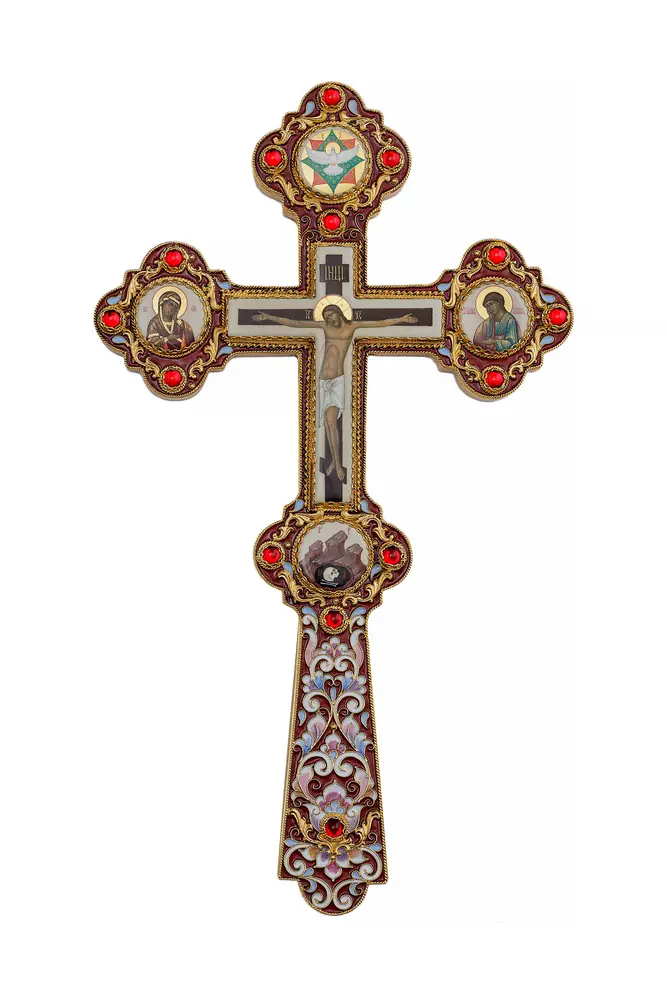 Altar cross №6 complex small 5-paintings, filigree, enamel, chemical engraving / gilding